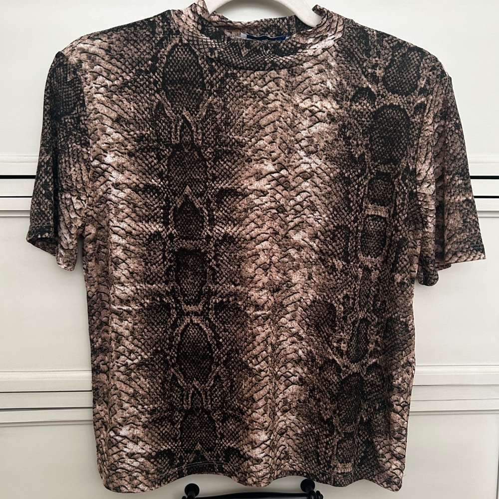 Zara Snakeskin Semi Sheer Mock Neck Top